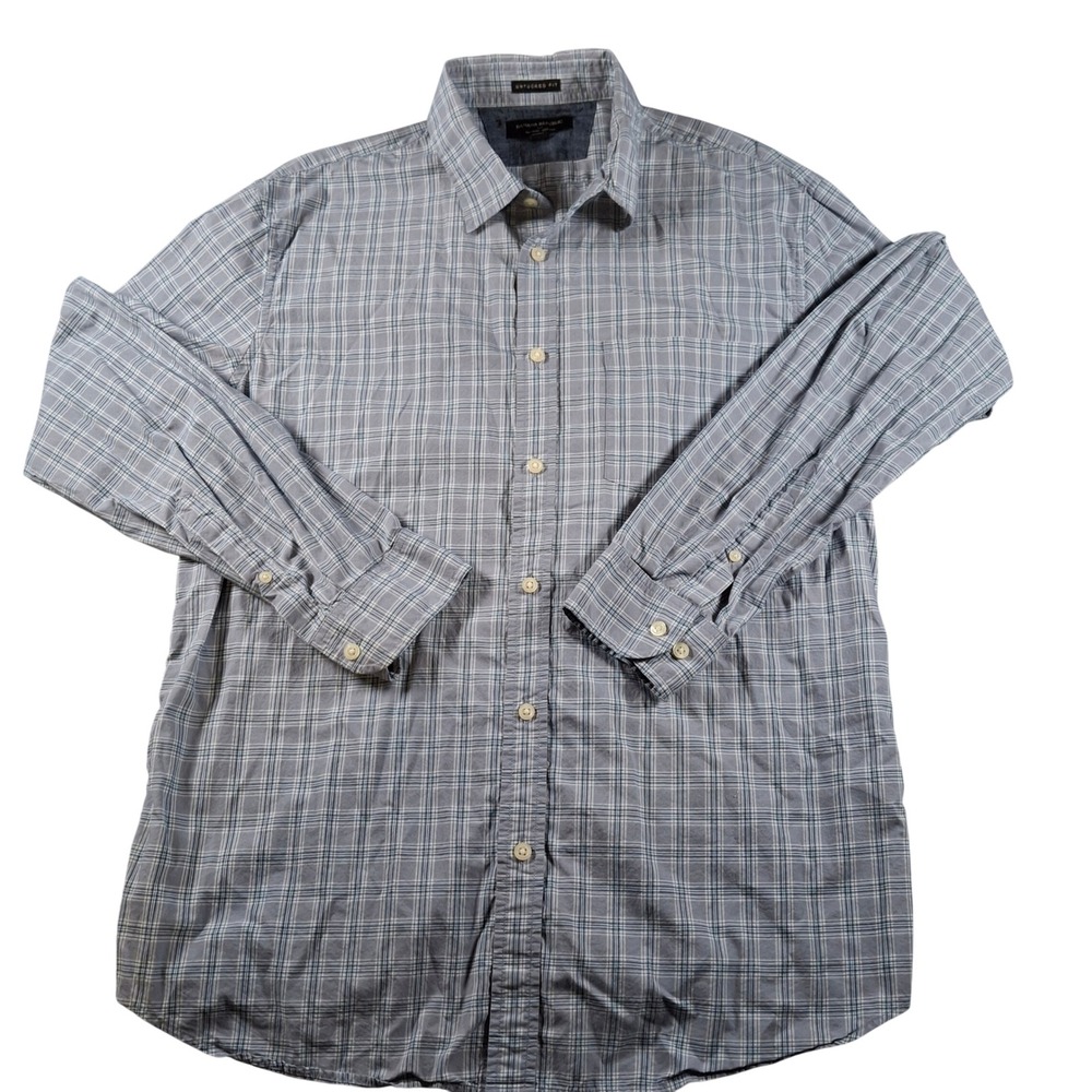 Banana Republic Mens XL Untucked Fit Organic Cotton Plaid Button Down Shirt Blue - Picture 1 of 8